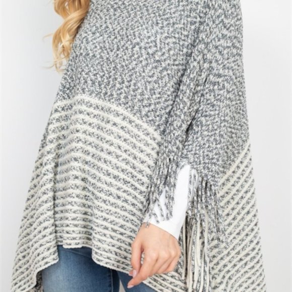 Contemporary Fringe Detailed Poncho Sweater top - Picture 6 of 6